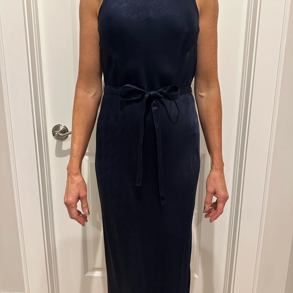 Brand New With Tags Cloth & Stone Crushed Satin Navy Blue Sleeveless Dress
